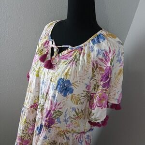 Matilda Jane Floral Tiered Dress M Tassel Tie Neck Crocheted Trim New w/Tags